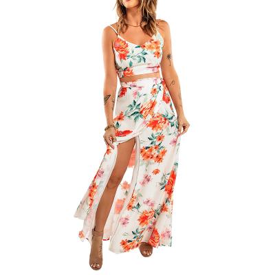 China Summer New Fashion Floral Print Anti-pilling High Waisted Skirt Women Skirt Sets Two-Piece Outfits Maxi Skirt Set for sale