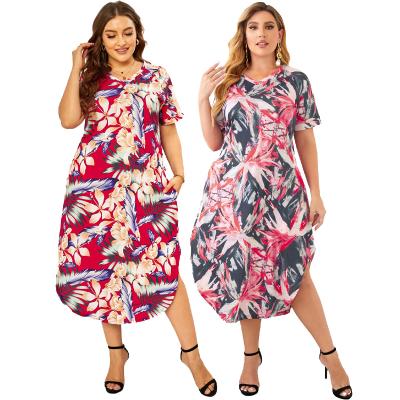 China 2022 Wholesale Women's Clothing Breathable Hot Summer Printed Sexy V-Neck Maxi Plus Size Clothing Short Sleeve for sale