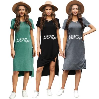 China Breathable New Arrivals Fashion Loose T Shirt Dress Women Short Sleeve Solid Color Summer Oversized T Shirt Women Dress for sale