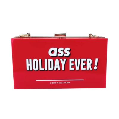 China Custom Acrylic Slogan Banner Red Acrylic Purse Clutch Bag With Metal Chain for sale