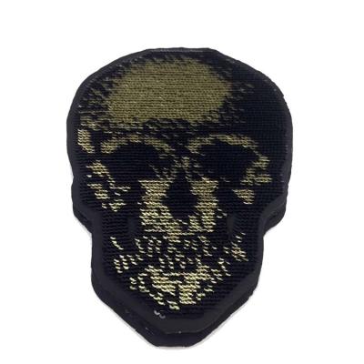 China Wholesale 3D Skull Heads Sequin Embroidery Patch With Iron On Backing for sale