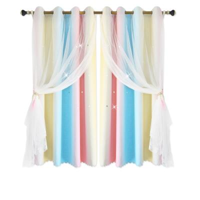 China Privacy Star Curtains For Girls Bedroom Kids Room Decor Light Blocking Striped Curtain Princess Star Cutout Rainbow Curtain Pattern for sale