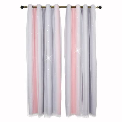 China Privacy Star Curtains For Girl Pink Bedroom Kids Room Rainbow Princess Hollow-out Light Curtains Striped Window Curtain Set for sale