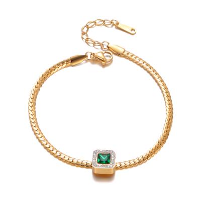 China Wholesale Vintage Women's Jewelry Europe and America Square Green Rhinestone Classic Geometric Rhinestone Bangle Bracelet for sale