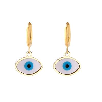 China Wholesale CLASSIC High Quality Blue Eye Dangle Earrings Shell Earrings Stainless Steel Gold Plated Ladies Gift for sale