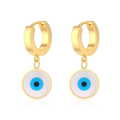 China CLASSIC high quality custom jewelry ladies gold plated shell blue eye drop earrings stainless steel pendant for sale