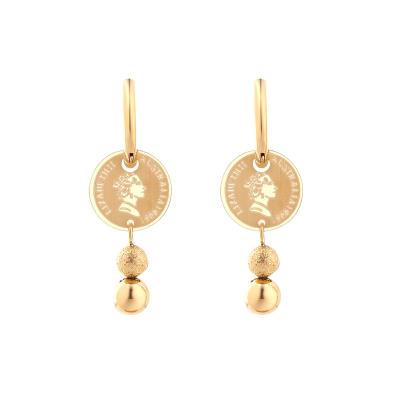 China CLASSIC Classic Stainless Steel Airy Gold Plated Queen Geometric Round Earrings Coins Ring Clips for sale