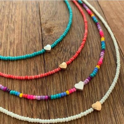 China Go2BoHo BOHEMIA Iron Gall Stone Gold Plated Heart Choker Necklace Fashion Jewelry Rainbow Seed Bead Colorful Glass Necklace For Women for sale