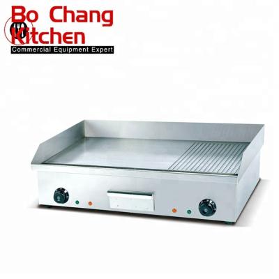 China 2 Uncoordinated Thermostat Controller Restaurant Kitchen Equipment Electric BBQ Flat and Fluted Teppanyaki Griddle for sale