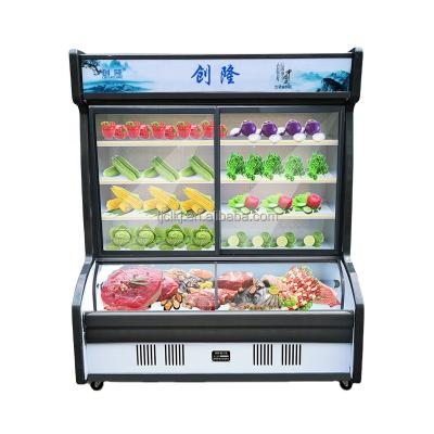 China COMPRESSOR 1.4m Sliding Door Open Fridge Hallow Fresh Meat Vegetable Fruit Display Cooler for sale