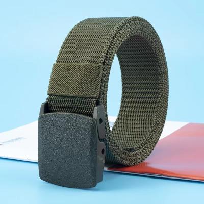 China Army Men's Nylon Belt Custom Outdoor Woven Fabric Tactical 3.8cm Military Plastic Web Web Belt With Plastic Buckle Laser Logo for sale