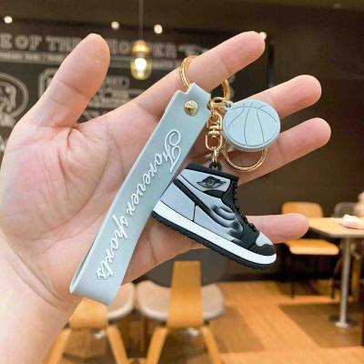 China Fashion 3D PVC AJ Basketball Shoe Sneakers Key Chain Wholesale Rubber Bag Rubber Keychain Pendant Keychain With Wrist Strap Girl Gift for sale