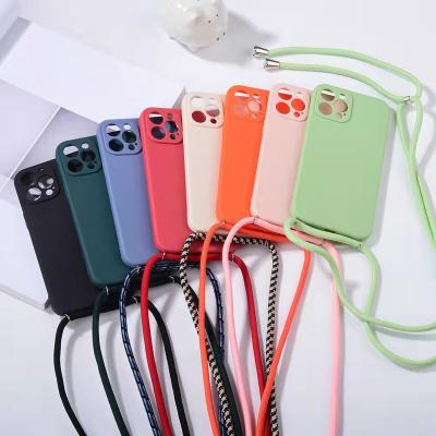 China Mobile Phones Silicone Case Collar Lanyard Cross Body Neck Strap/Rope Case/Telephone Lanyard For Iphone 13 pro 12 11 XR max PC0086 for sale