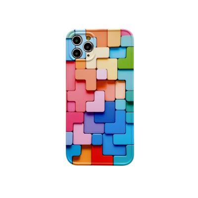 China Rainbow Puzzle Unique 3D Visual Sense Multicolor Plastic Soft Silicone Shockproof Case For iPhone 7 8 plus xr 11 12 13 pro max PC0074 for sale