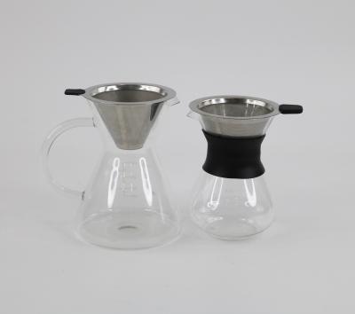 China Sustainable European Style Stainless Steel Glass Coffee Maker Set Pour Over Dripper Chest Filter for sale