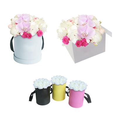 China Wholesale Recyclable Custom Round Cardboard Hat Boxes For Flower Cylinder Velvet Paper Box For Rose Black Packaging for sale