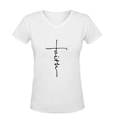 China Sustainable Simple White Logo T-Shirt Women Custom Cotton for sale