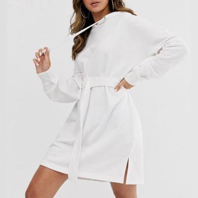 China custom Anti-wrinkle hoodie dress for women with self-belt in white for sale