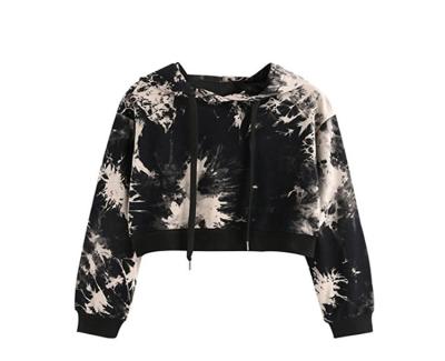 China Anti Shrink Women's Crop Tops, Teens Tie Dye Print T-shirt Long Sleeve Sweatshirt Hoodies for sale