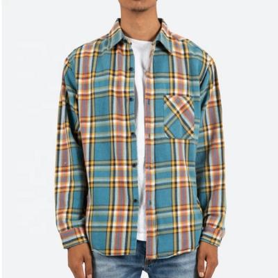 China OEM Service Anti-pilling Blue Color Broadcloth Flannel Shirt Men Custom for sale