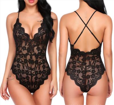 China 88% Acrylic Fibers Lace Up Bodysuit Sexy Lingerie Hot Transparent Lace One Piece Underwear Oversized for sale