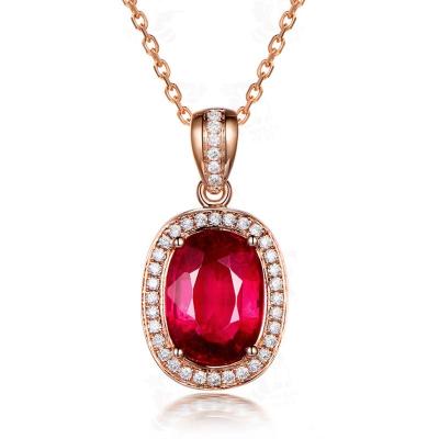 China Color Classic Pendant Blood Red Gem Oval Tourmaline Simulation Pigeon Temperament Fashion Pendant Necklace Ornament for sale