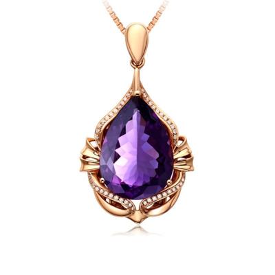 China Classic Amethyst Pendant Fashion Plated 18K Gold Full Diamonds Low Amethyst Necklace Luxury Color Gem Clavicle Chain For Women for sale