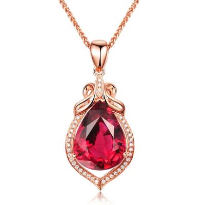 China Clavicl 2021 Blood Red Crystal Gold Retro Women's Red Tourmaline Pendant Classic Temperament Simulation Pink Pigeon Necklace Personality for sale