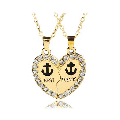 China FASHIONABLE Hot Selling Diamond Heart Pendant Necklace Friend Letter Necklace Good Quilting Jewelry for sale