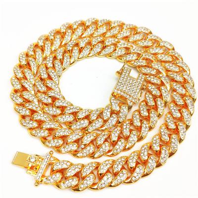 China High Quality Hiphop Men's Miami Cuban Link Necklace Chain Bracelet Iced Out Crystal Rhinestone Necklace Men Women Jewelry for sale