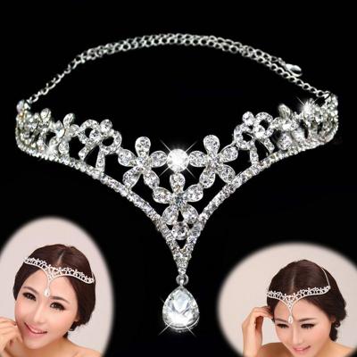 China Luxury Rhinestone Headband Dance Forehead Chain Bowknot Bridal Party Wedding Jewelry Bridal Head Decoration for sale