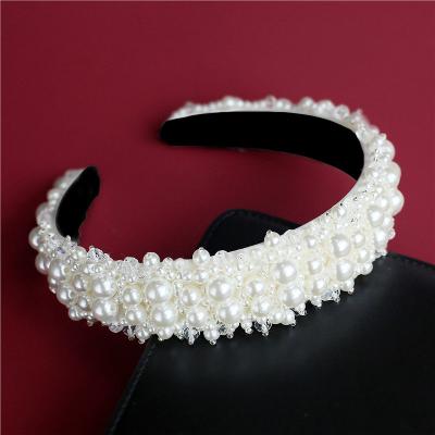 China Wholesale European and American Style Vintage Rhinestone Pearl Embellished Crystal Luxury Baroque Design Headband Hair Bands for Girls for sale