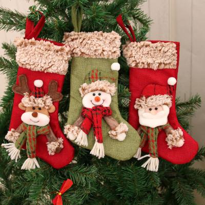 China Wholesale Canvas Gift Sack Christmas Stocking Fiberflax Christmas Hanging Socks for sale