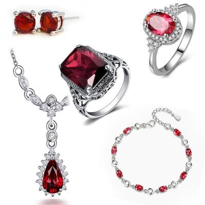 China Fashion Ruby Crystal D.C.A. Ethnic Zircon Ring Earrings Bracelet Charm Necklace For Women Jewelry Set for sale