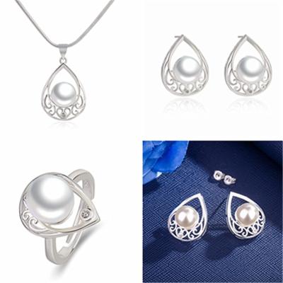 China Wholesale Hot Silver Plated Ethnic Ring Jewelry Natural Pearl Set Combination Jewelry Set New for sale