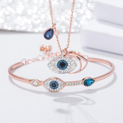 China High Quality Hot Selling Romantic 4 Pieces Fashion Accessories Charm Devil's Eye Necklace Errings Bracelet Bangles Jewelry Set For Women for sale