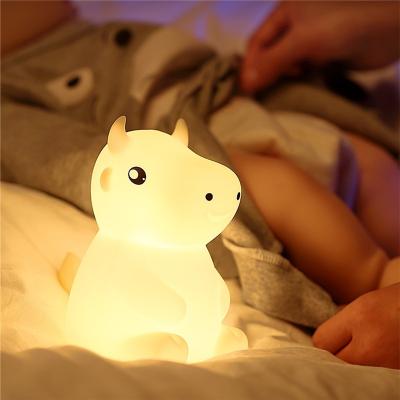 China 2022 Cute Sensitive Led RTS Faucet Control Night Light Cow Silicone Baby Bedside Nursery Modern Soft Simple Lamp 7 Colors For Kids for sale