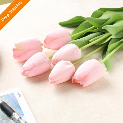 China Waterproof + environmental protection PU tulip artificial flower orange tulip bouquet is used for wedding home and office decoration for sale