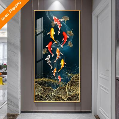 China New Customized Classic/Postmodern Modern Abstract Home Decoration Wall Fish Painter Porcelain Wall Art Crystal Painting for sale