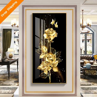 China Customization Design Custom Luxury Picture Mounted Lobby 3d Wall Porcelain Painting Crystal Wall Art Canvas for sale