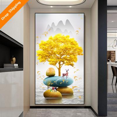 China New Classics/Postmodern Custom Design Decorative Metal Wall Picture Frame Art Landscape Paintings European Crystal Porcelain Painting Arts for sale