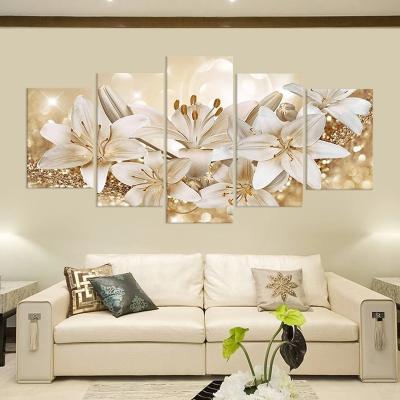 China International Organization for Standardization Fashion Art 5 Pieces Canvas Painting Floral Decor Living Room Art Prints Home Wall Decor for sale