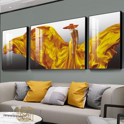 China Sofa Background Wall Crystal Porcelain Modern Light Luxury Frame Painting Of New Modern Decoration Triptych Living Room for sale