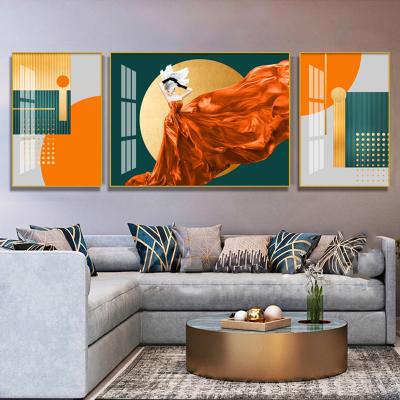 China Modern Hot Selling Wall Paintings Background Modern Decorative Triptych Nordic Home Decoration Crystal Porcelain Painting for sale