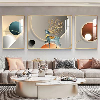 China Modern High Quality 3 Panel Abstract Porcelain Art Set Living Room Decoration Canvas Painting Crystal Painting Deer for sale