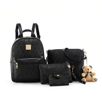 China Newest Hot Selling Fashion 3 Pcs Waterproof Set Girls and Women School Bag Pu Leather Backpack With Little Bear for sale