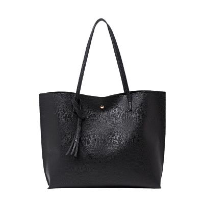 China Lady Plain Tassel Decor Tote Bag Wholesale Pu Leather Shopping Bag Women Shoulder Handbags for sale