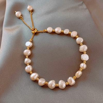 China Trendy HuPo.HuTu Korea Style Adjustable Jewelry Single Beaded Natural Freshwater Pearl Slide Bracelet For Women for sale