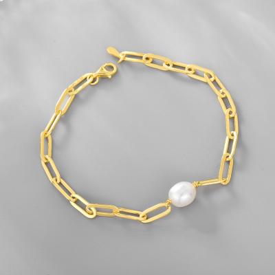 China Wholesale FASHIONABLE jewelry S925 link chain with baroque freshwater pearl bracelet big 8mm pearl for girl's party and birthday gift for sale