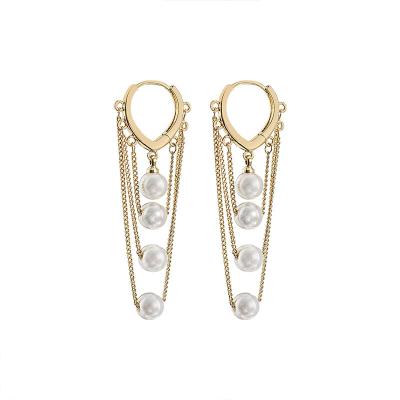 China Fashion Jewelry Wholesale Trendy Heart Shape With Long Freshwater Pearl Drop Dangle Tassel Earrings For Girl's Diary for sale